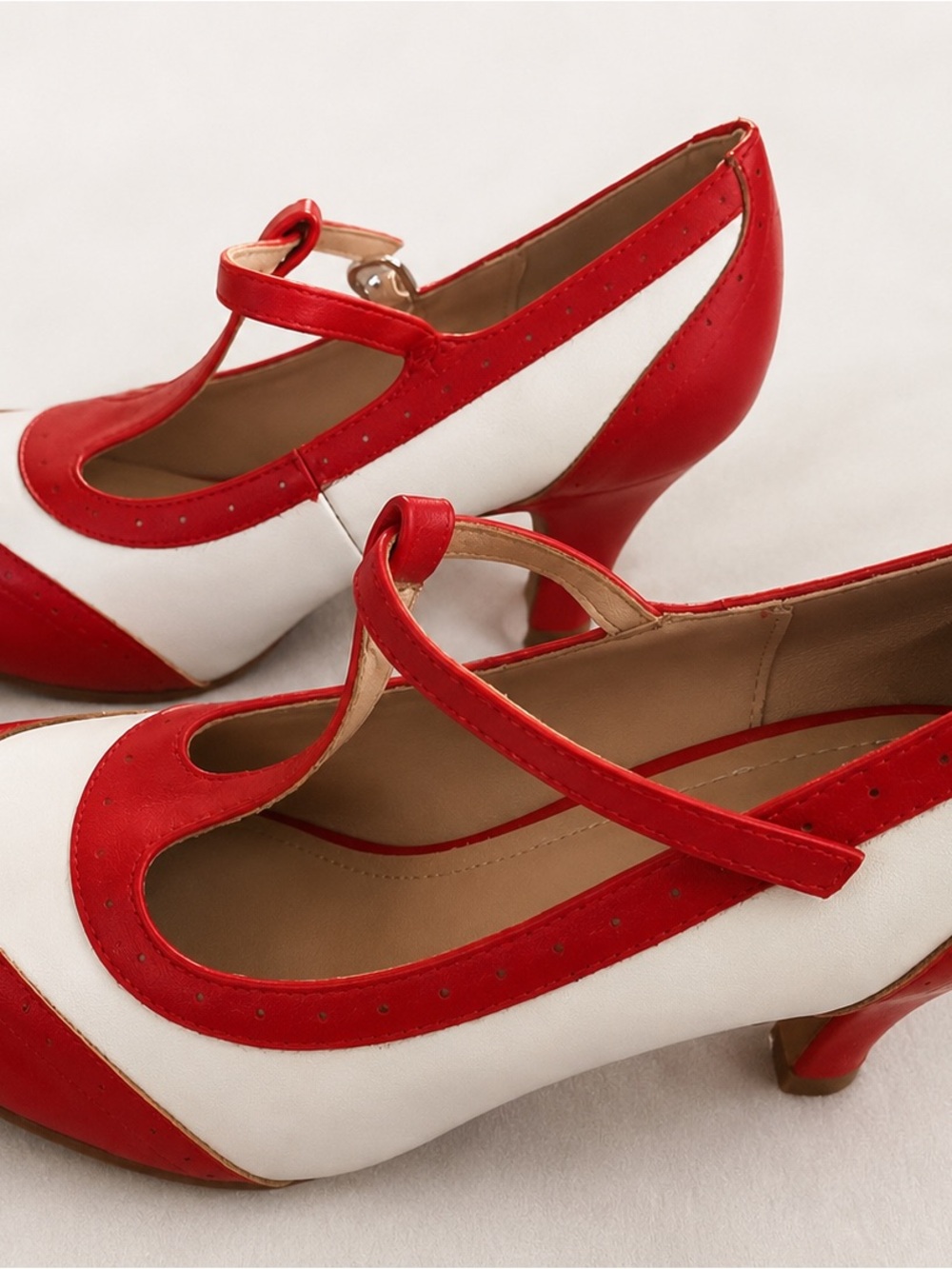 J.Adams Vintage-Inspired Red and White Mary Jane Heels